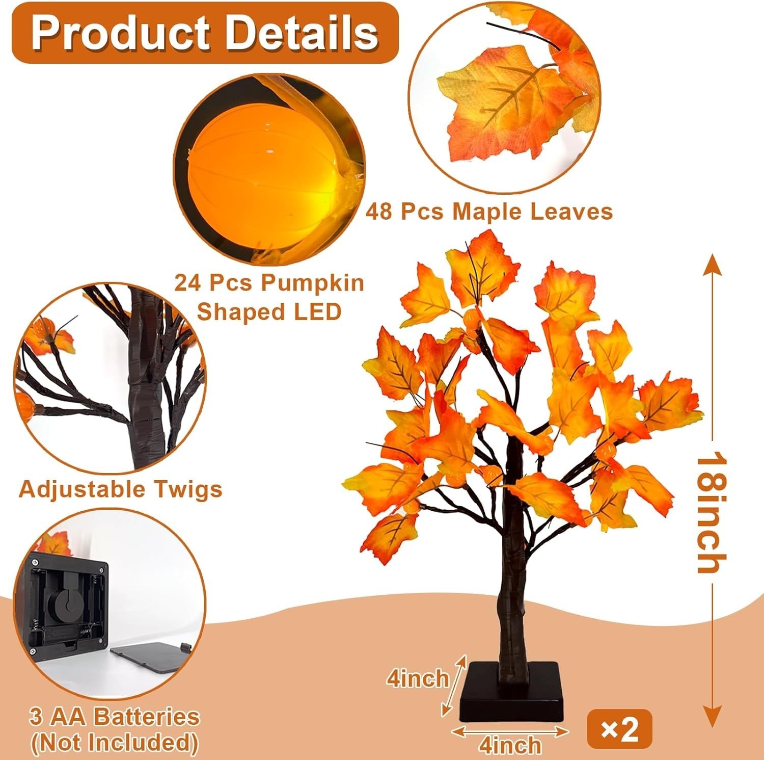“18”” Lighted Artificial Pumpkin Tree Fall Farmhouse Decorations For Home Table