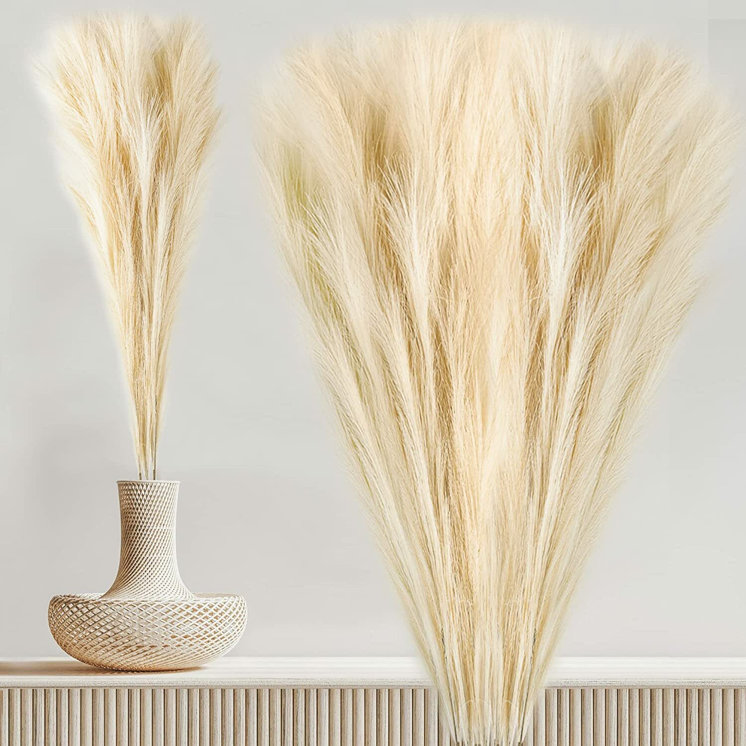Faux Pampas Grass Decor Tall Fluffy & Tall 110cm/43in (Cream Color)
