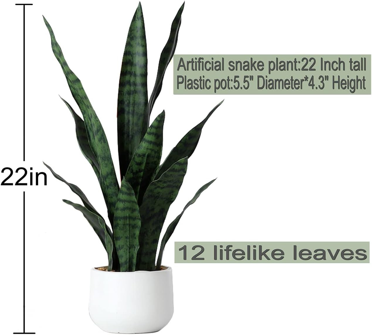 Planta de serpiente artificial Sansevieria falsa de 22 pulgadas