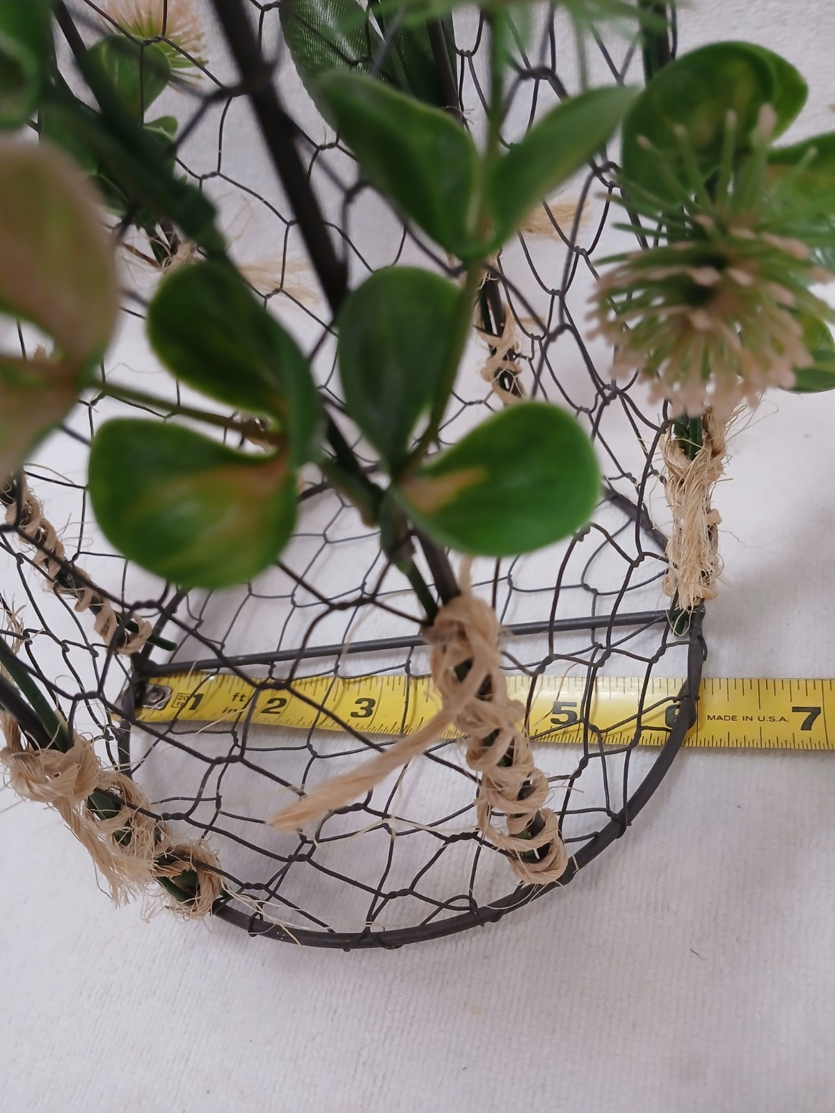 Vntg Farmhouse Wire Basket Floral Arrangement Wild Flowers Pink Cottagecore Boho