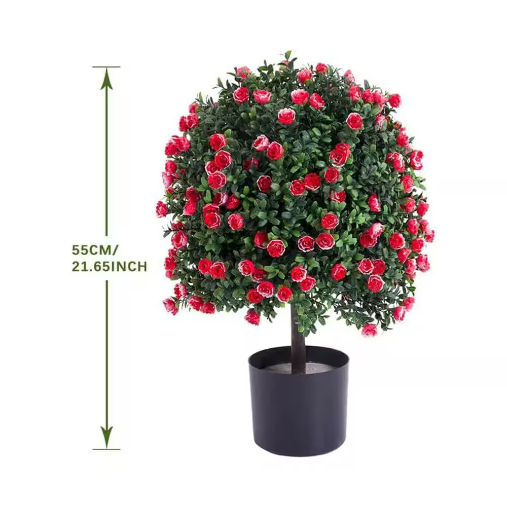 1.8FT Artificial Rose Topiary Ball in Pot,Uv Resistant Faux Potted Plant Made of
