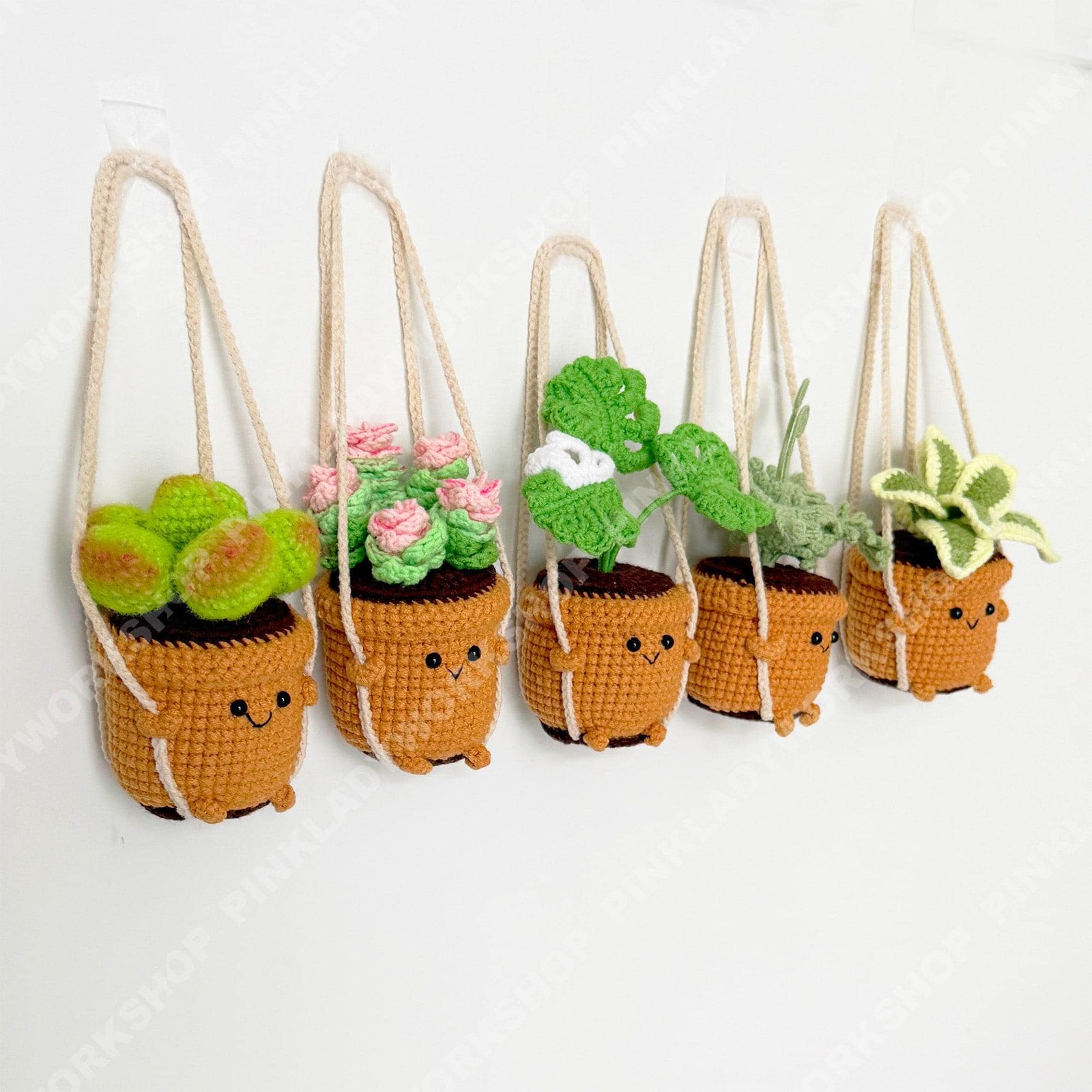 Crochet Hanging Plant | Smiley Face Plant Pot | Handmade Crochet Succulent