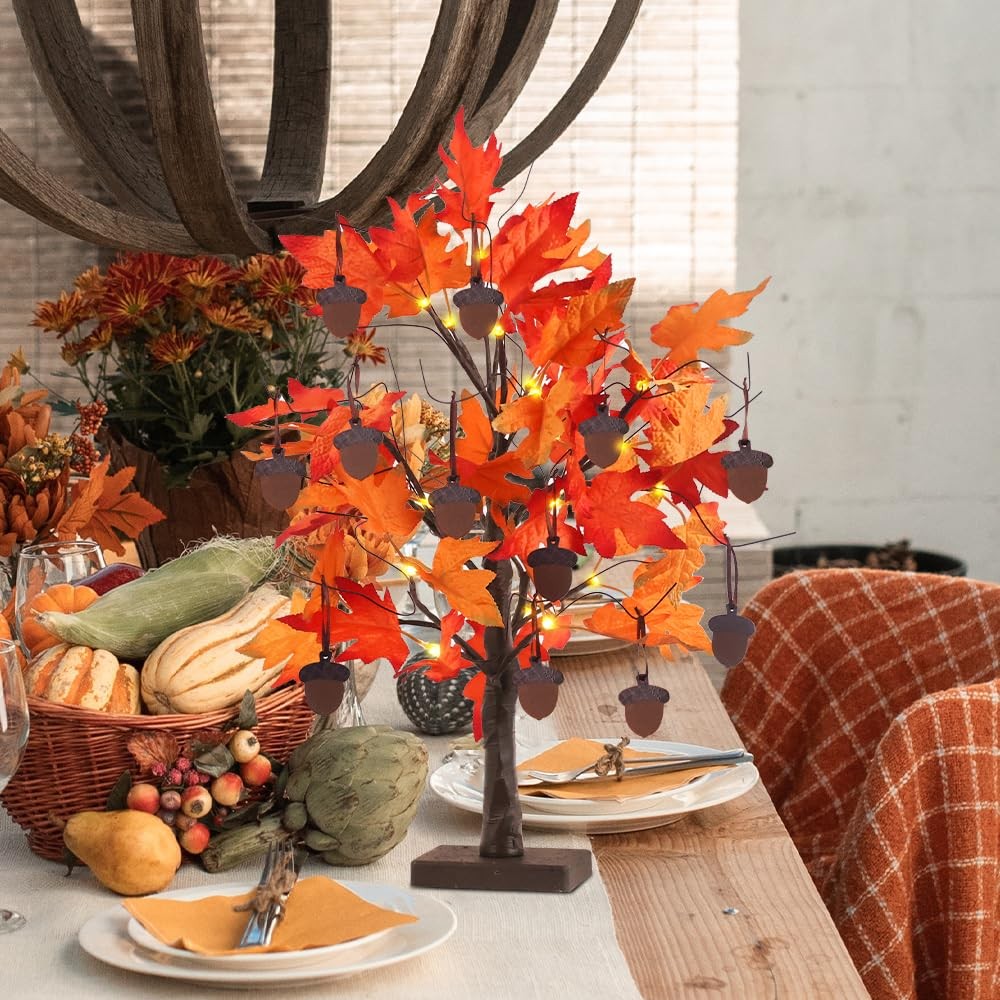 Fall Decorations for Home, Thanksgiving Decorations, 24”/2FT Lighted Fall Maple