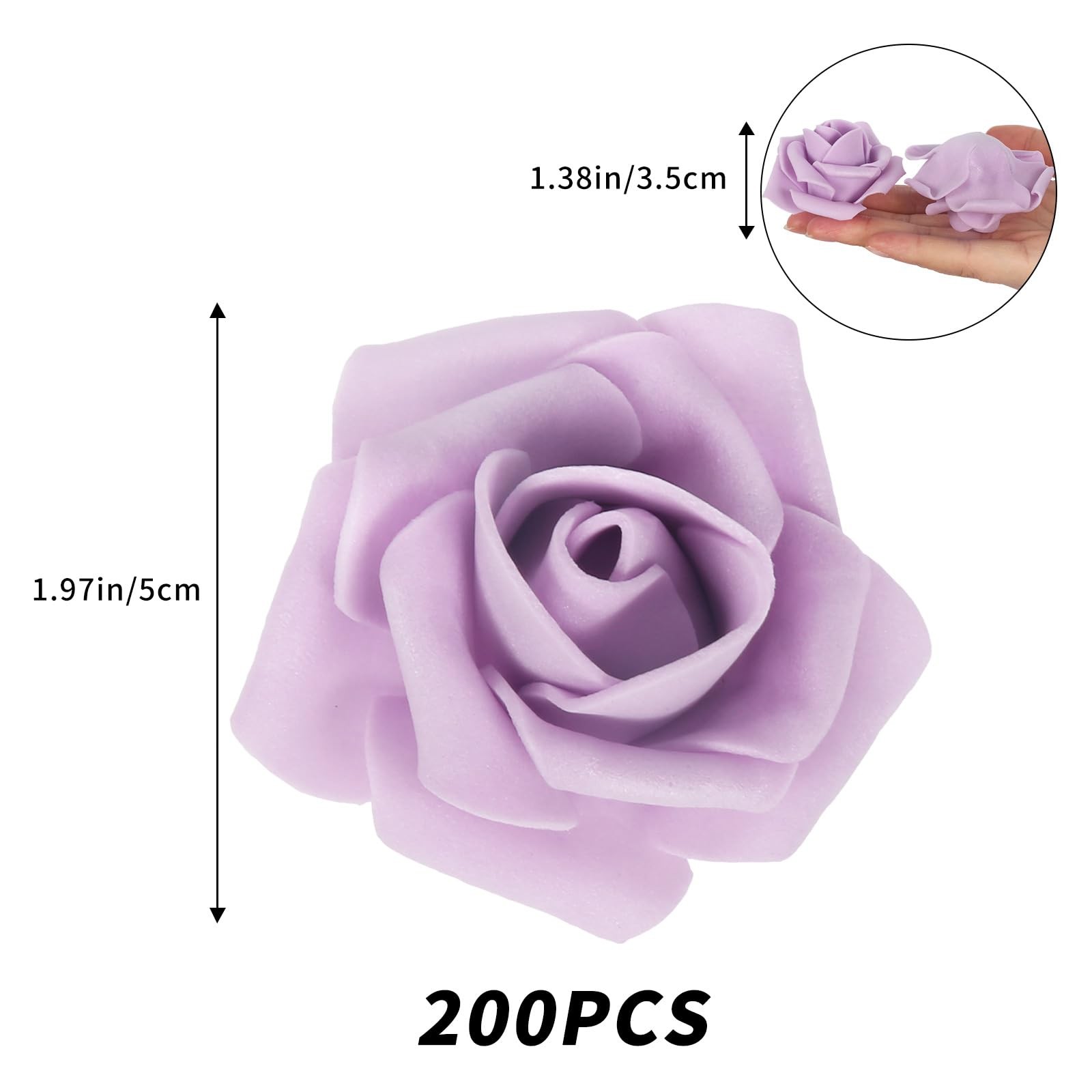 Lilac 200 PCS Artificial Fake Foam Roses Heads 1.97 Inch Flowers DIY Craft