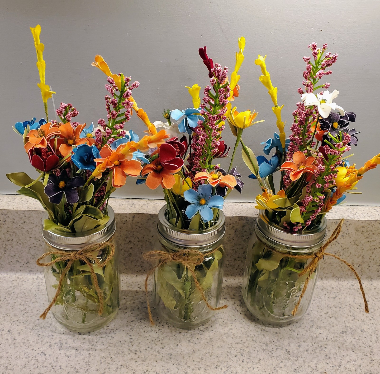 3 Mason Ball Canning Jar FLOWER Bouquet Vase FROG LID Tea Party Shower Wedding