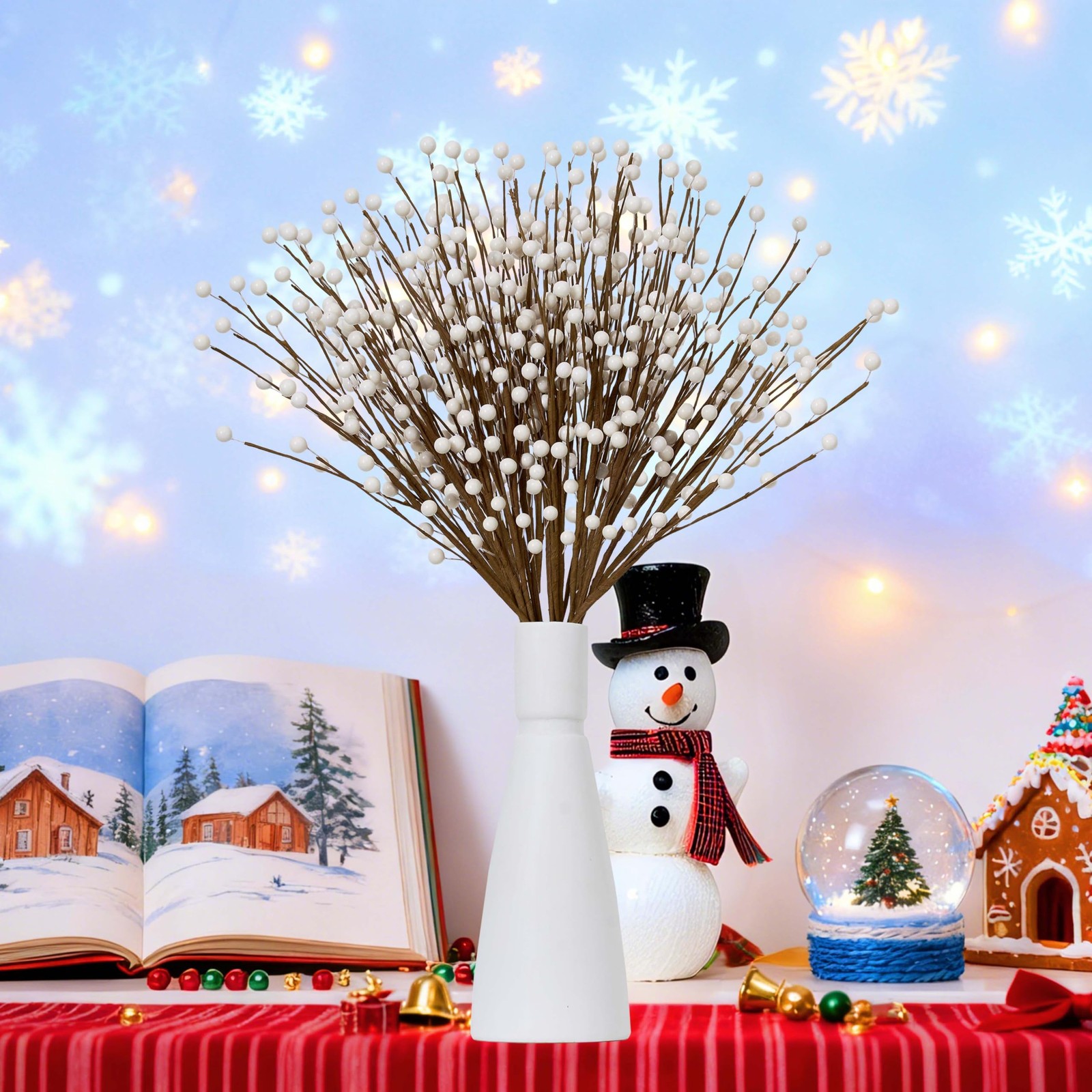 Winter Decorations 24 Pcs Artificial Berry Stems 17inch White Berry Picks for…