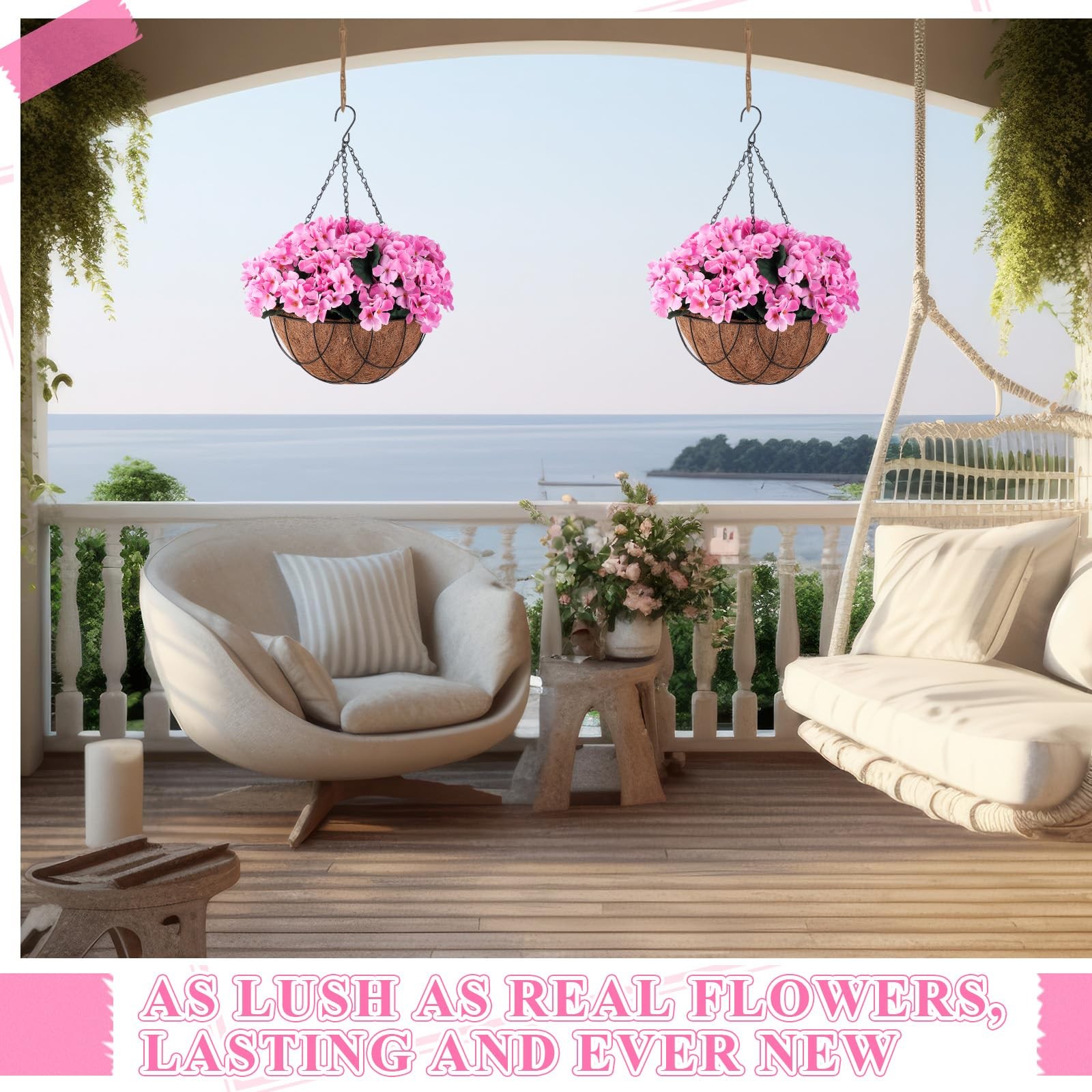 2 Pack Artificial Hanging Flowers in Basket Fake Porch Plants Artificial Hydr…
