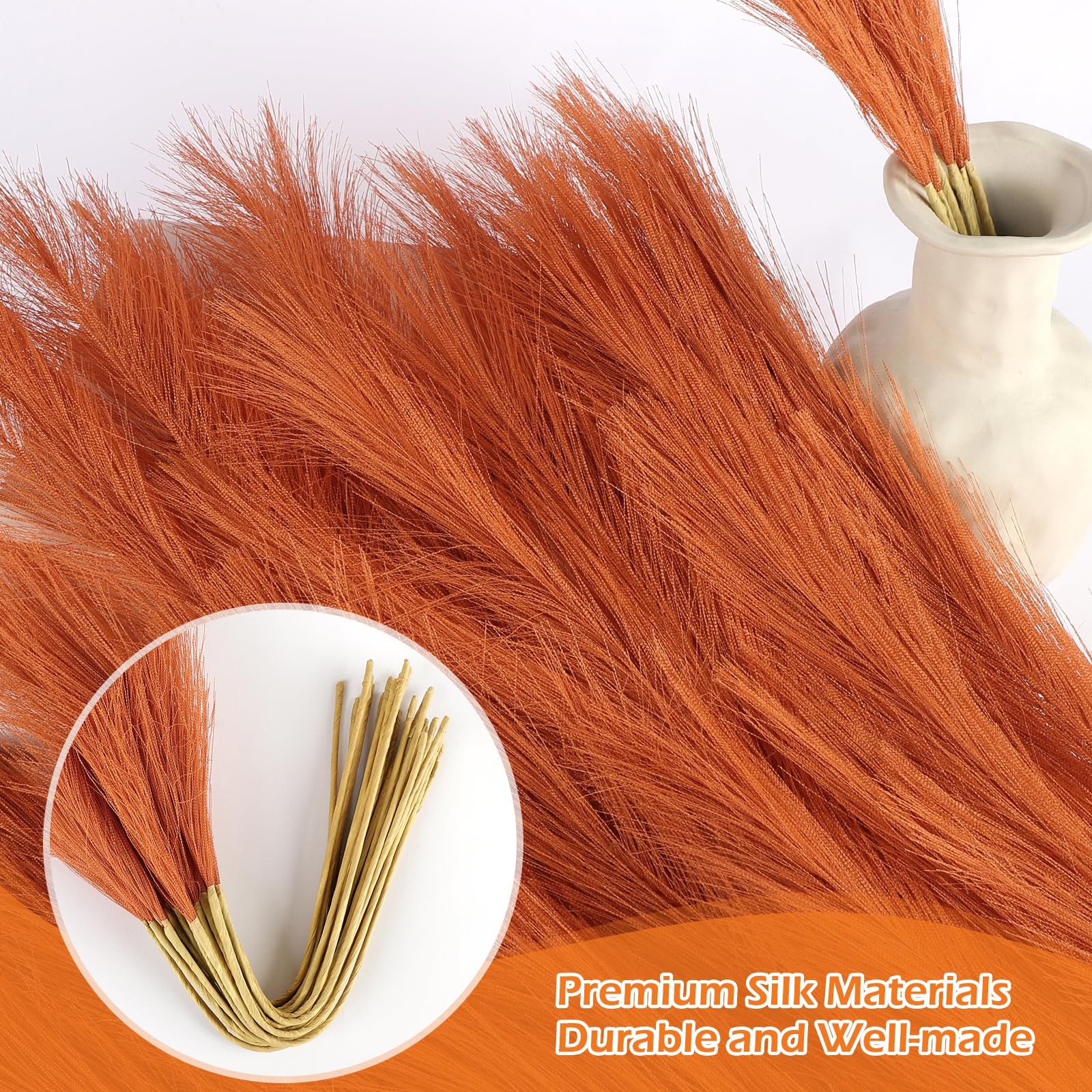 30 PCS 21.7 Inch Orange Faux Pampas Grass Decor Artificial Dried Flowers