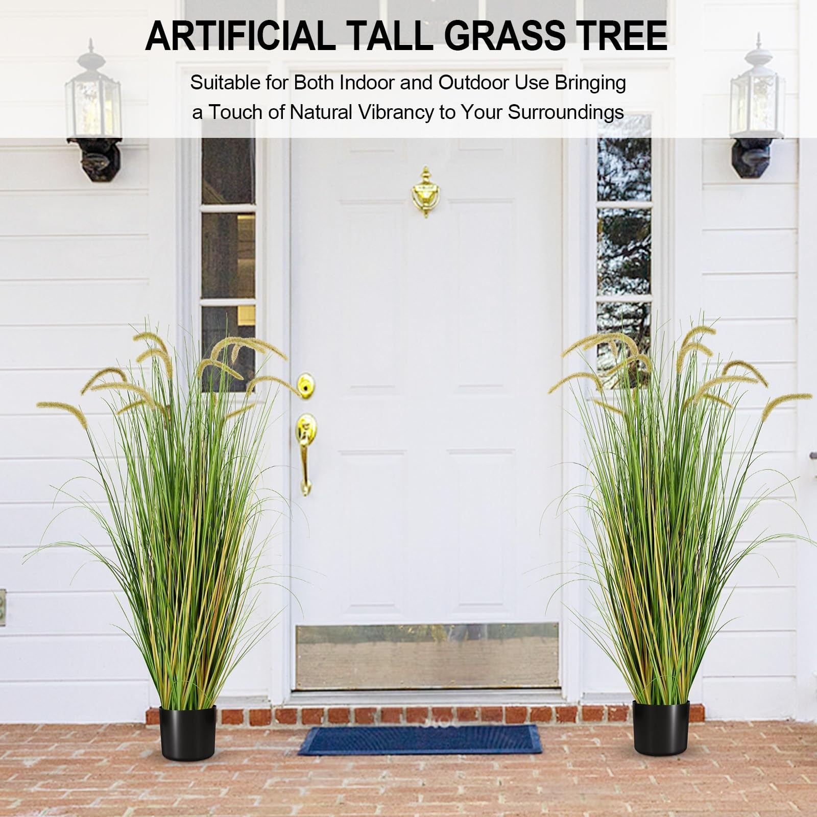2-Pack 4ft/47in Artificial Horsetail Grass, Potted Faux Floor Plant for Moder…