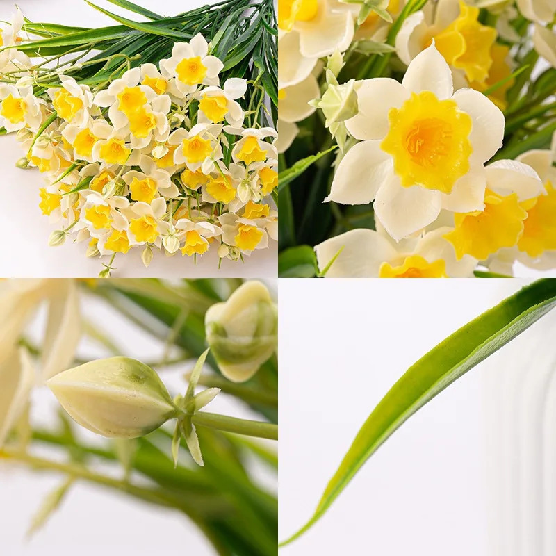 2 Bundles 30 Heads Artificial Daffodils Spring Flowers Soft Plastic Fake Flower