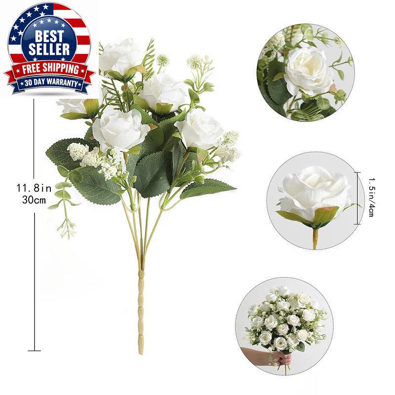 30Cm White Silk Peony Bouquet with 5 Large and 4 Small Buds for Weddings