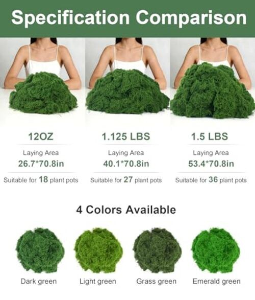 12OZ Artificial Fake Moss for Crafts Plants Indoor with Non 12oz Dark Green