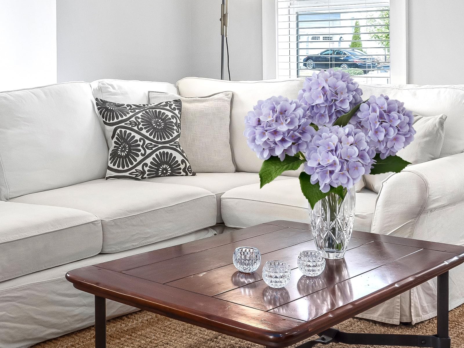 Pale Purple Hydrangea Artificial Flowers 19.6″ 4pcs Fake Real Touch Large Faux H