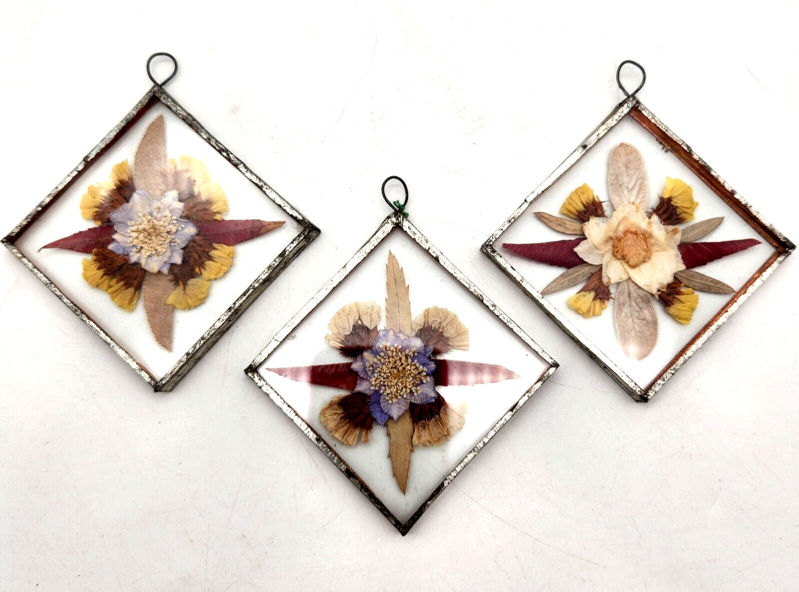 Terrarium Dried Flowers Set Of 3 Glass Silver Copper 1970s Vintage Grannycore