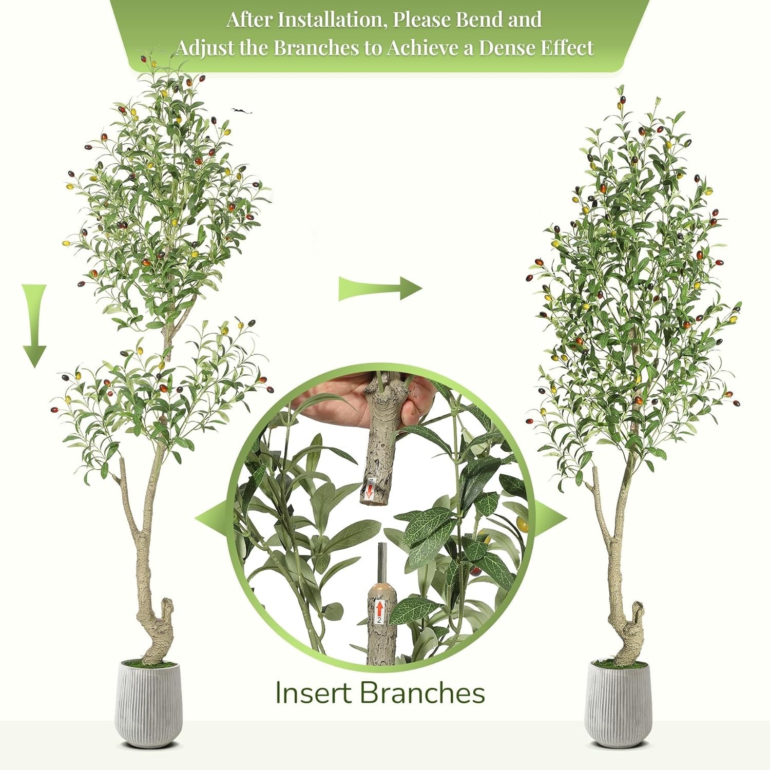 6FT Artificial Olive Tree Indoor W/ Natural Trunk &White Planter for Home Office