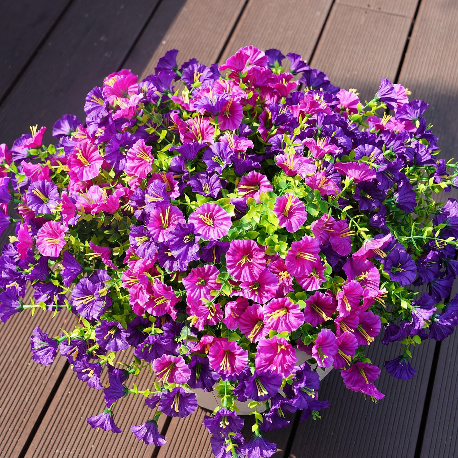 16-Pack UV Resistant Artificial Flowers Purple Fuchsia Fake Silk Plants