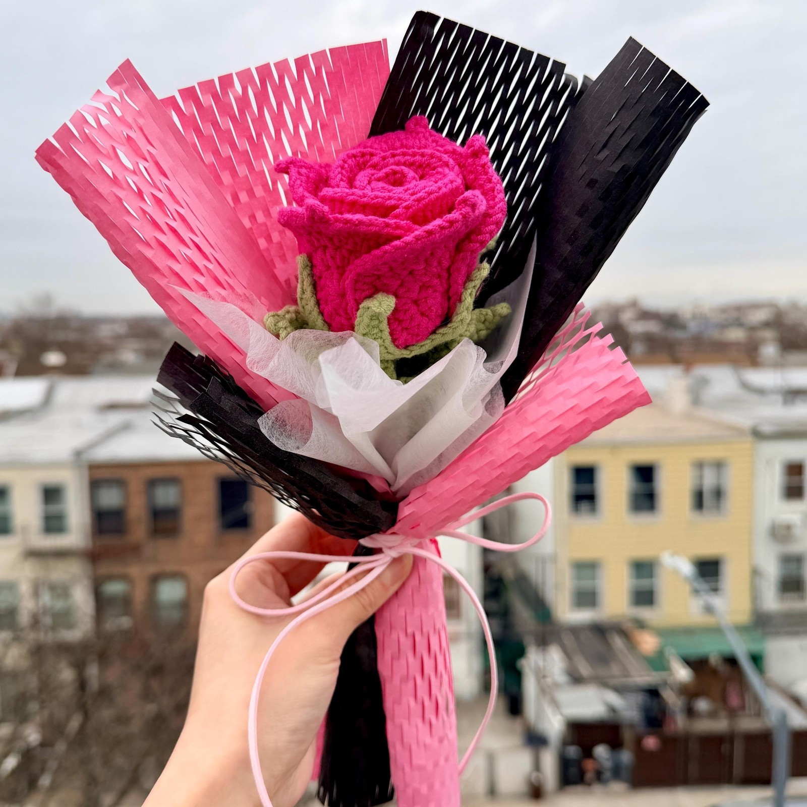 Crochet Rose Bouquet Handmade Yarn Flowers Anniversary Gift Choose Color