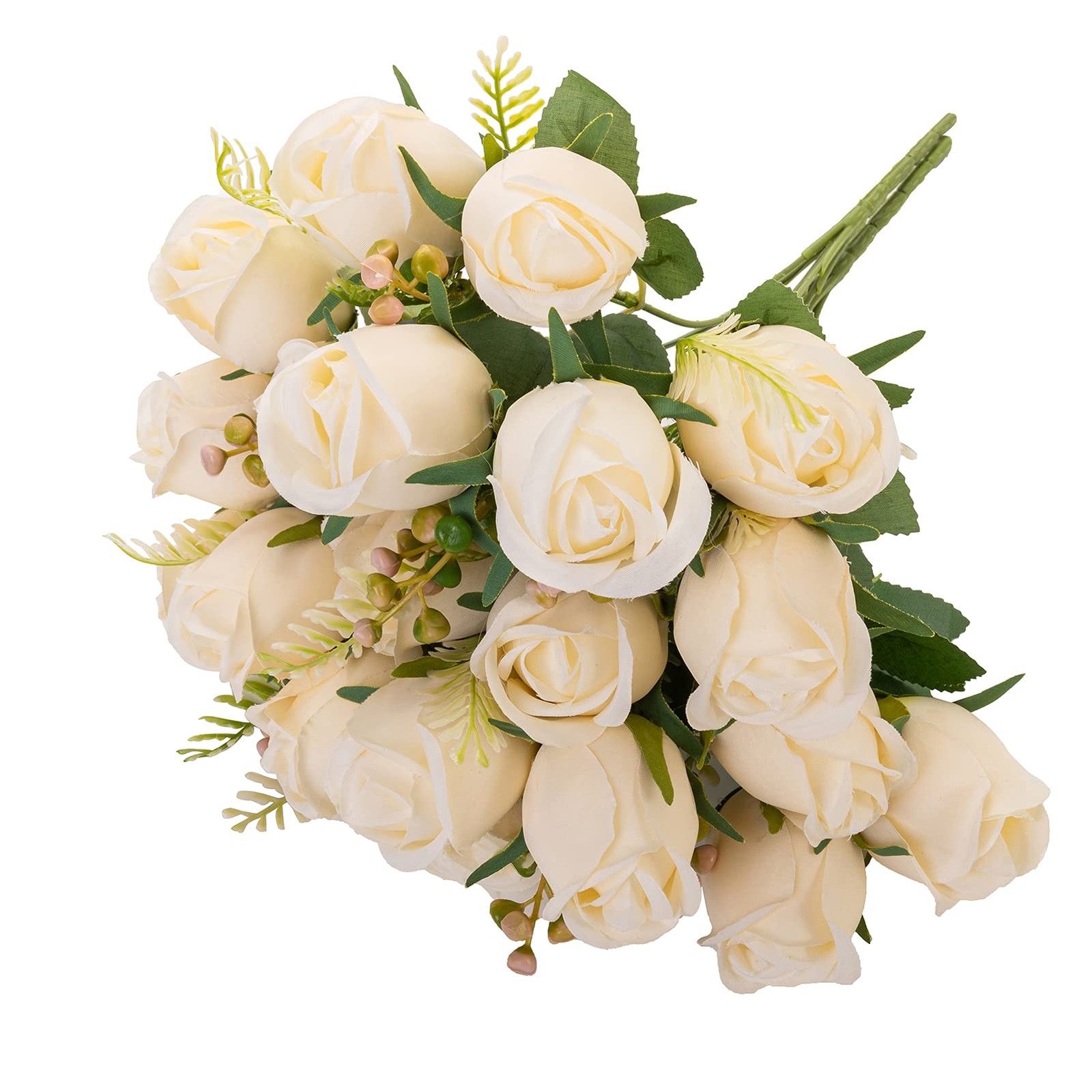 Artificial Rose Flower 20 Heads 2 Bundles Bridal Bouquet Silk Bulk Cream