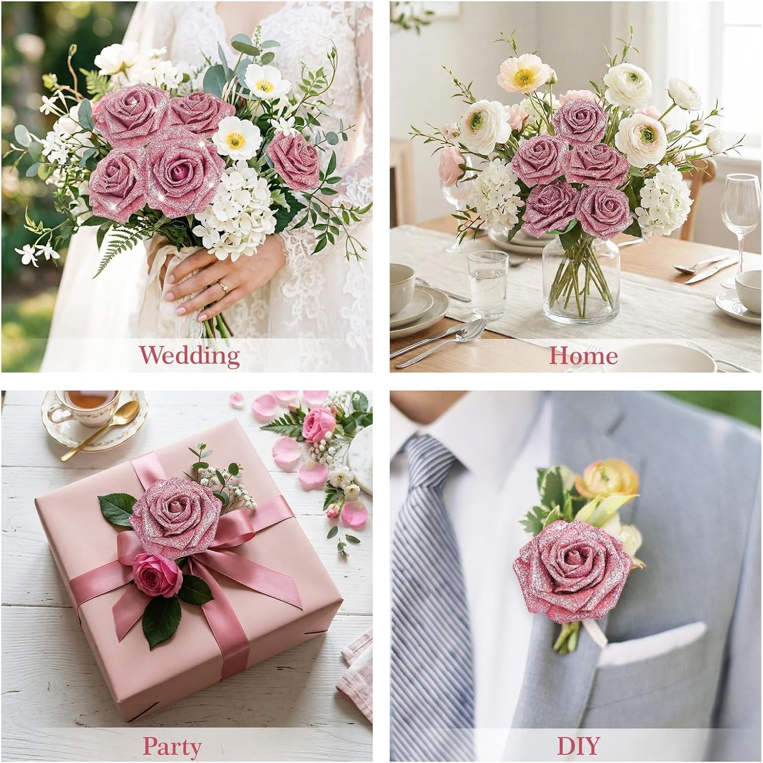 Charming 30PCS Pink Artificial Roses – Ideal for Seasonal Decorations and Gifts