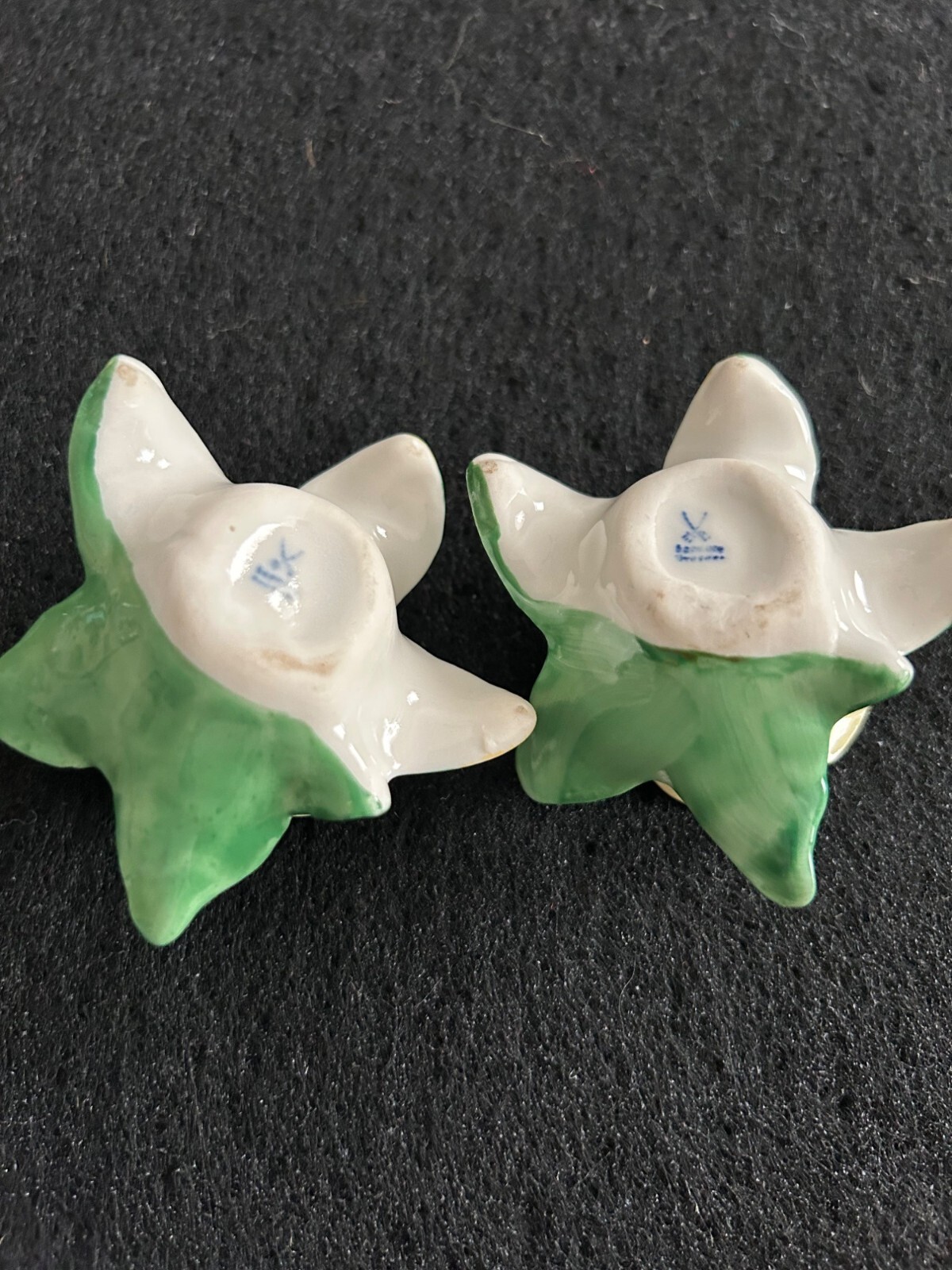 Porcelain Rose & Leaf Decor Cream & Green Hand Painted Floral Design Collectible