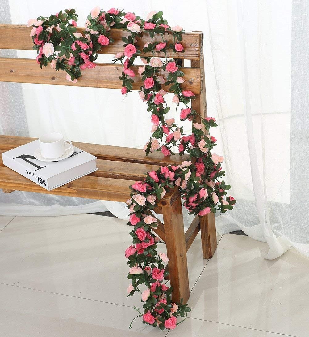 8Pcs 66FT Pink Flower Garland, Artificial Rose Floral Vines Fake Hanging Spri…