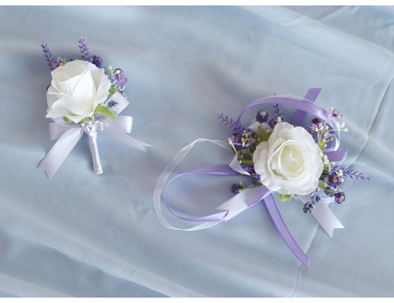 2 Pieces Homecoming Party Prom Artificial Wrist Corsage and Boutonniere Set, …