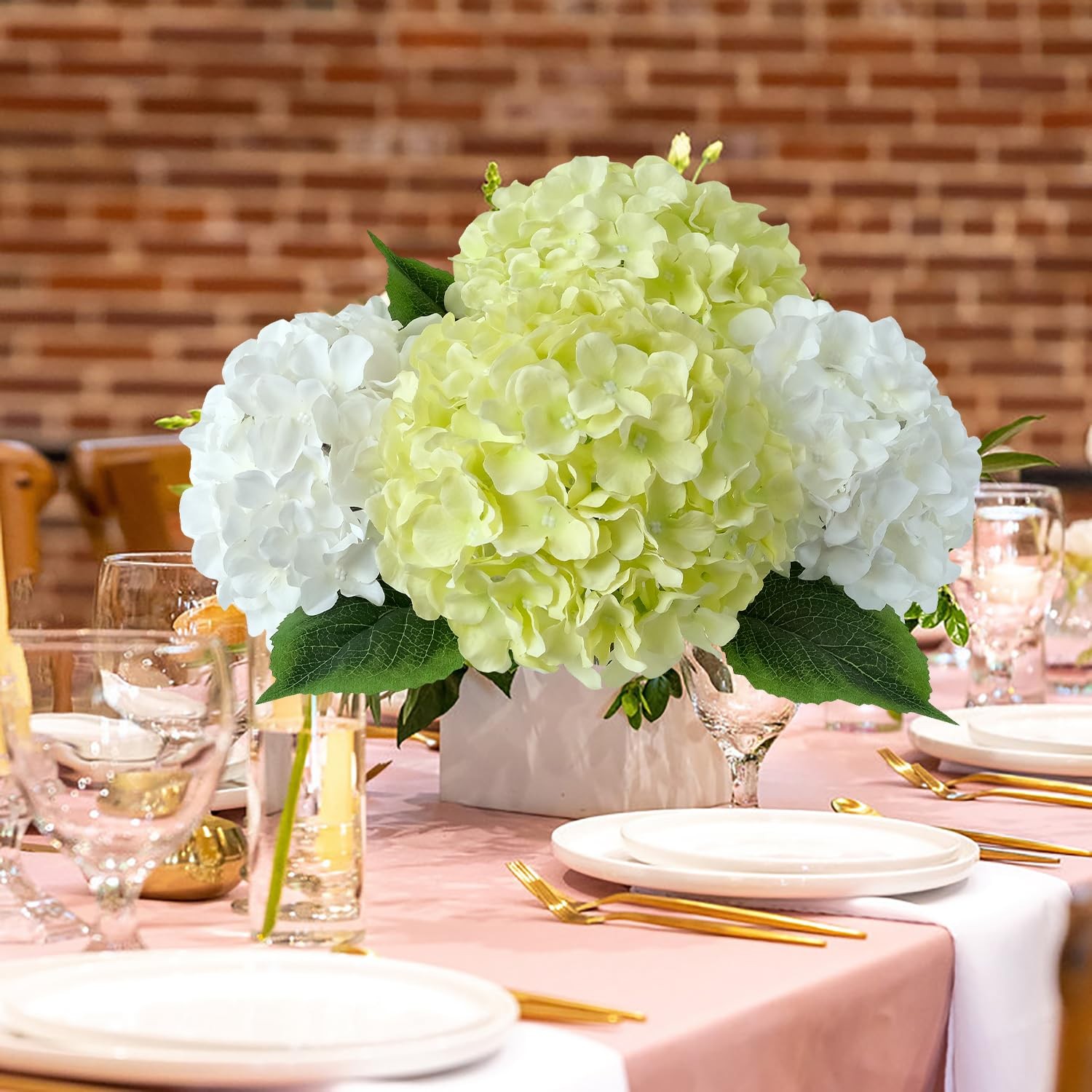 Green Hydrangea Artificial Flowers, 5Pcs 20Inch Large Lifelike Faux Silk Flow…
