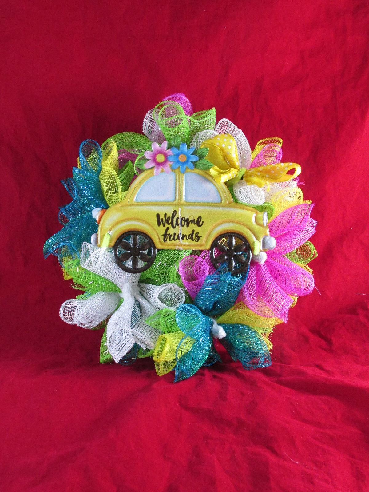 8 Inch Spring Cruffle Deco Mesh Ribbon Wreath