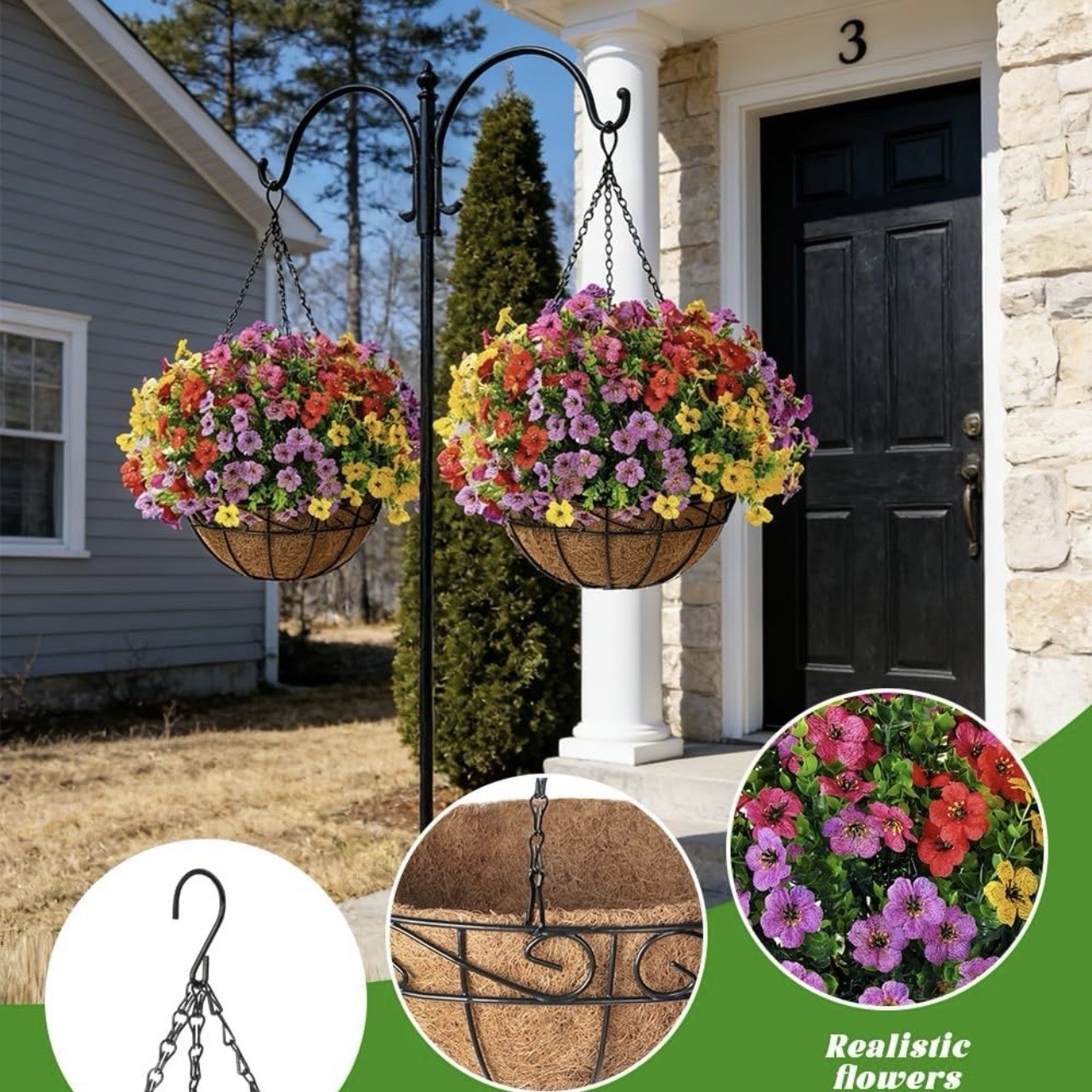 Artificial Faux Fake Hanging Flowers Plants Basket for Summer Outdoor outside