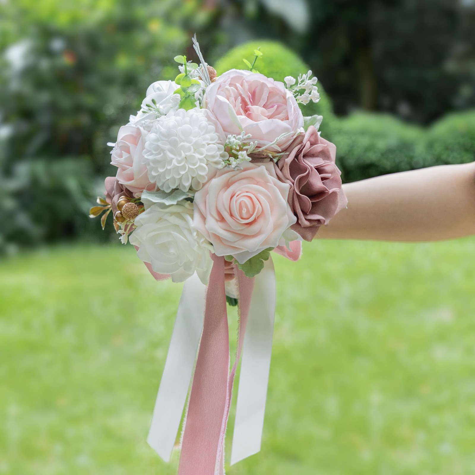 Wedding Bouquets for Bride Dusty Rose & Blush Pink Artificial Flower Decor