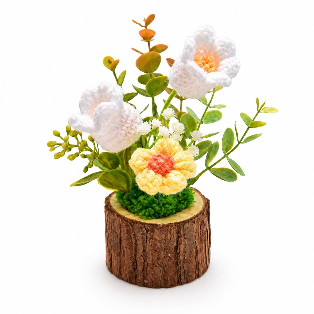 Hand Crochet Knitted Potted Rose Bouquet Creative Knitted Potted Plant mini C…