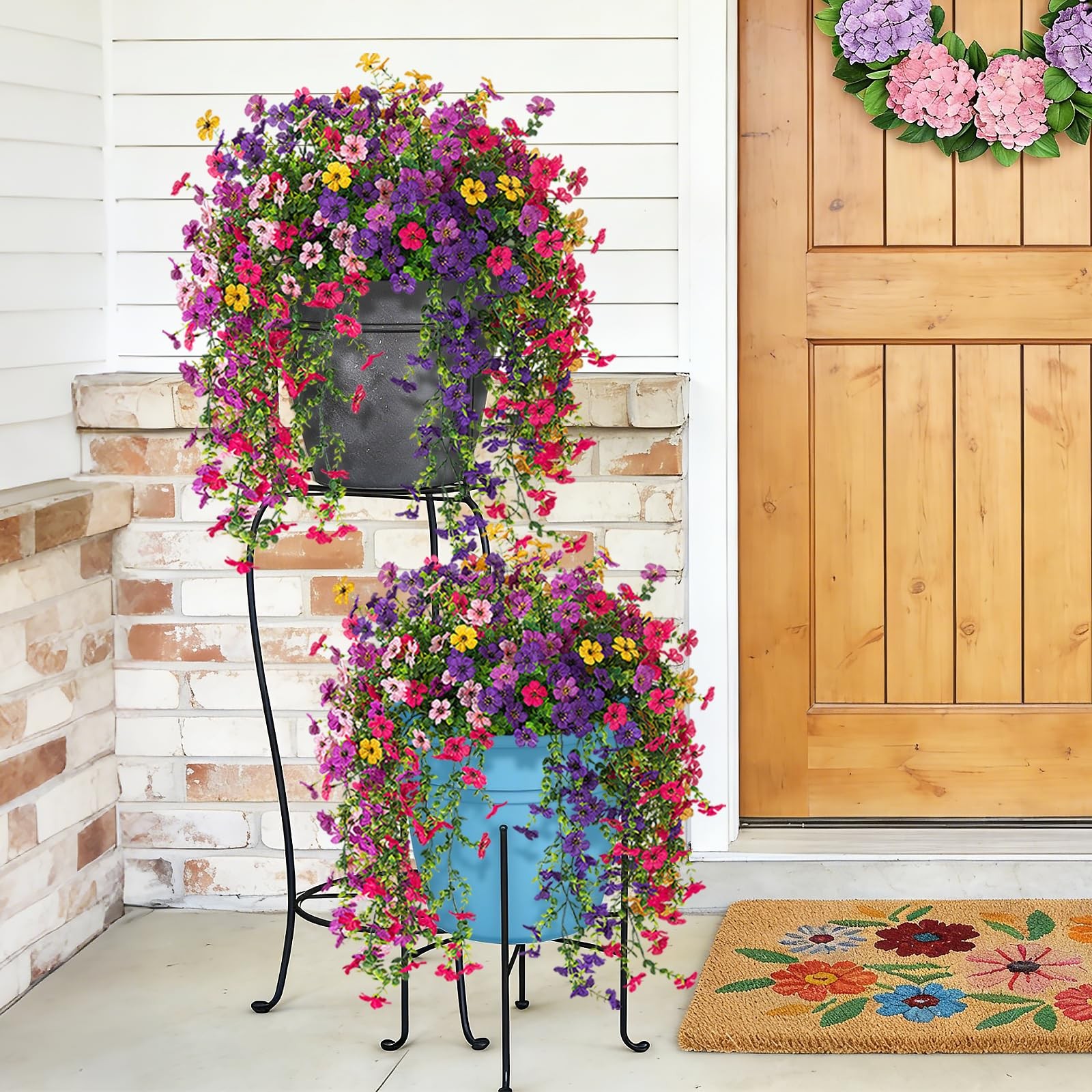 8PCS Artificial Hanging Fake Flowers for Outdoor Decoration Faux Silk Flowers…