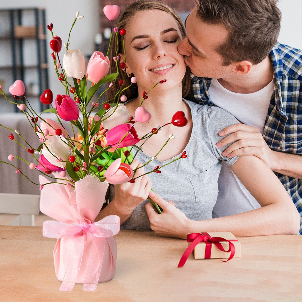 Artificial Tulip Love Berry Ornament Romantic Table Centerpiece for Valentine’s