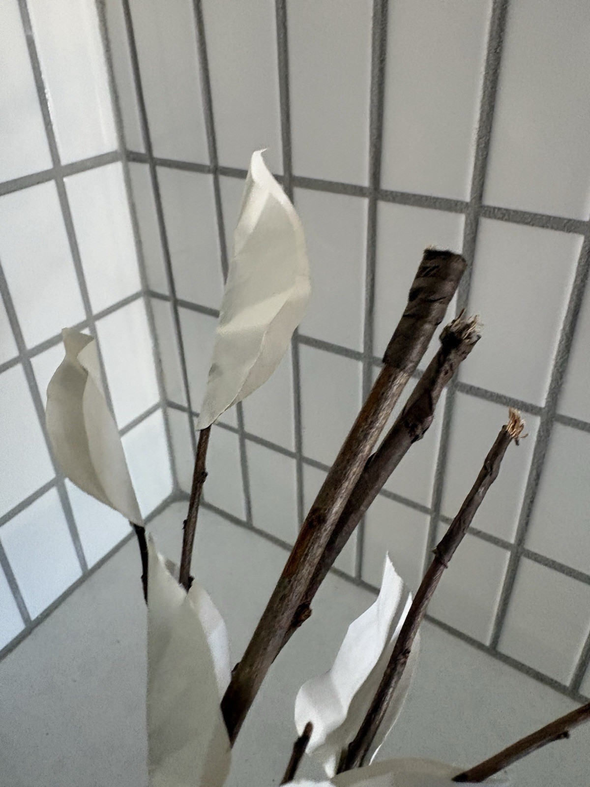 West Elm Twig Floral Display Modern Rustic Holiday 3 Twigs Paper Leaves 16 Inch