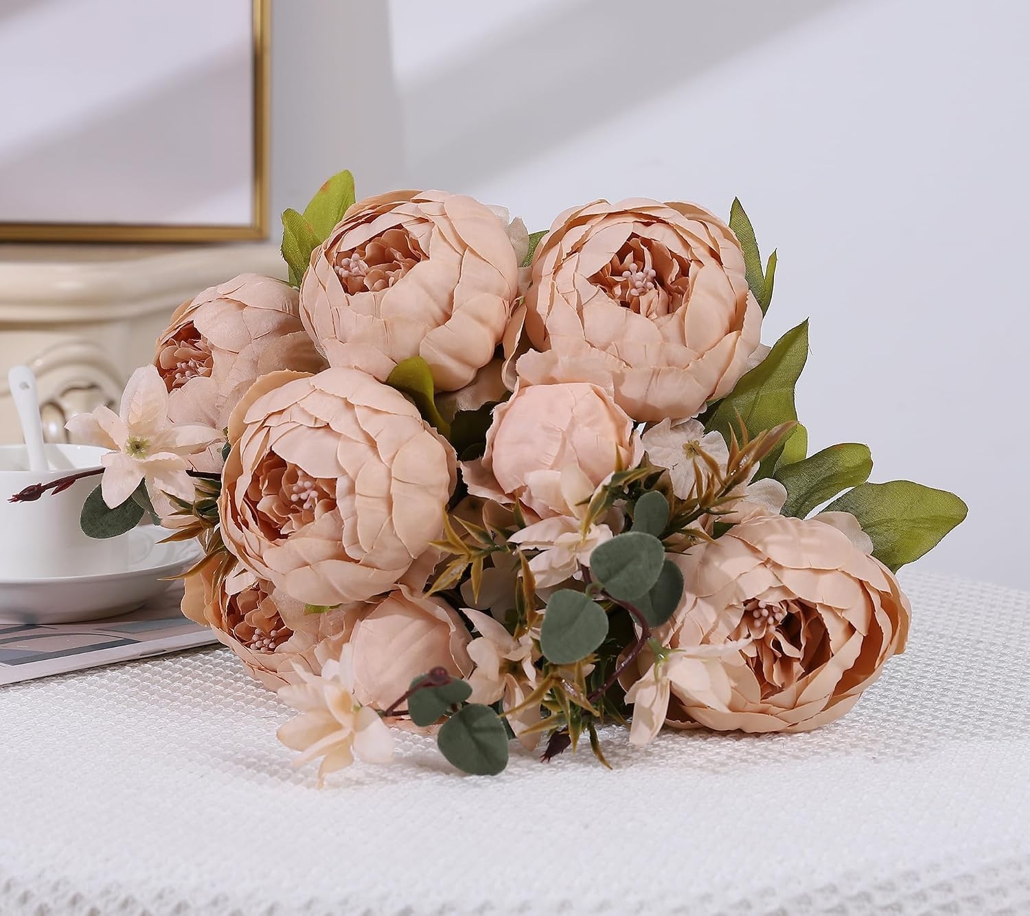 Realistic Faux Silk Peonies in Light Champagne – Perfect for Every Occasion