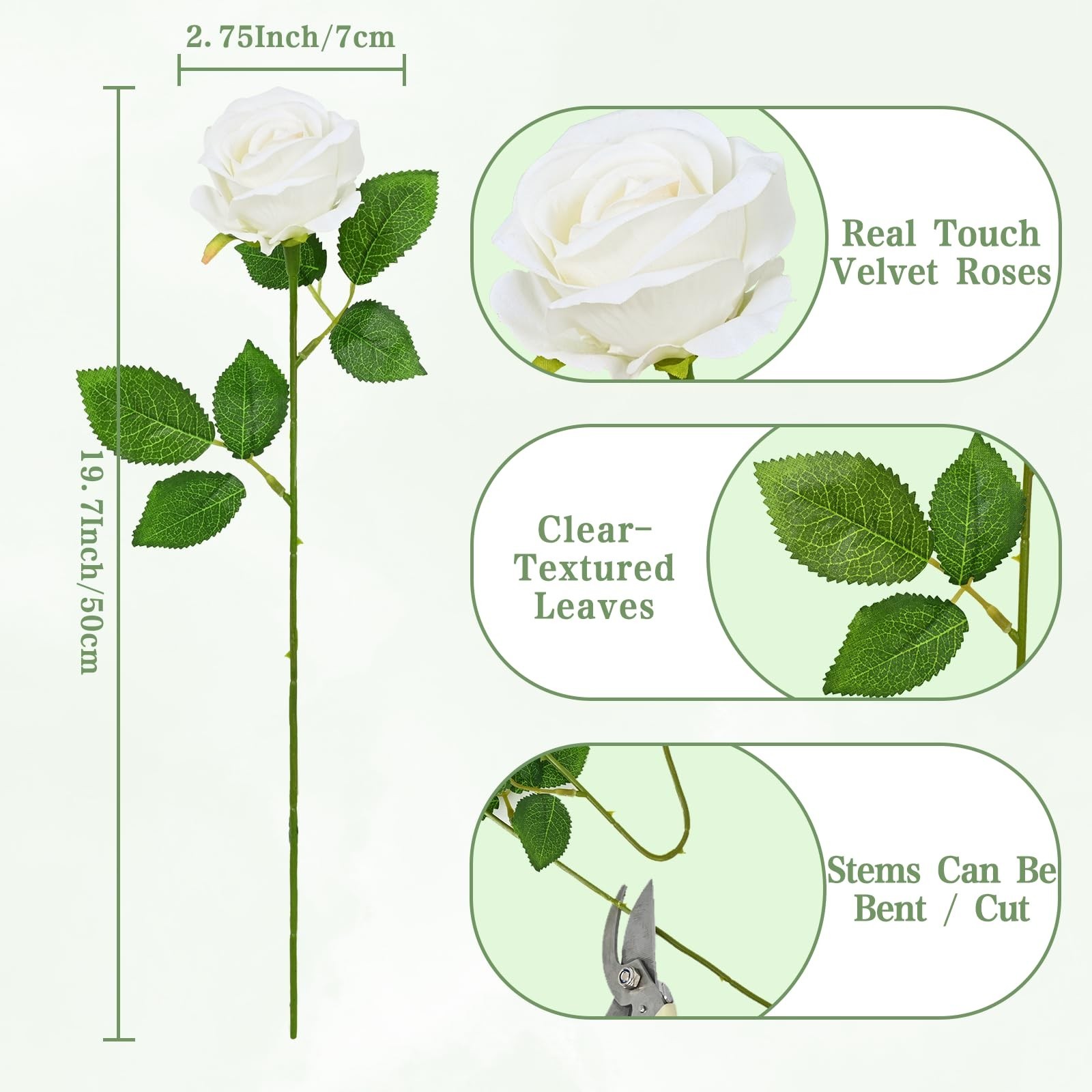 Waipfaru 100 Pcs White Roses Artificial Flowers Bulk, Real Touch Velvet Roses