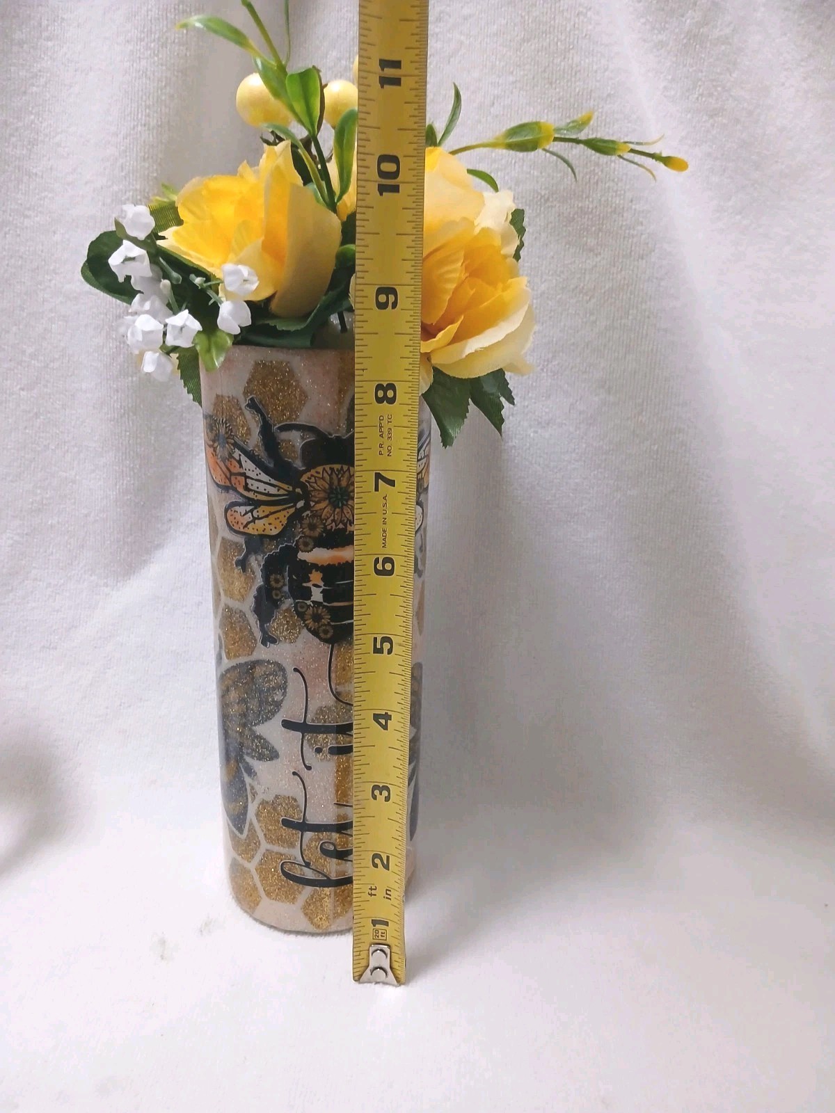 Bee Tumbler Large 20 oz w Yellow Roses Floral Arrangement Bouquet GIFT Birthday