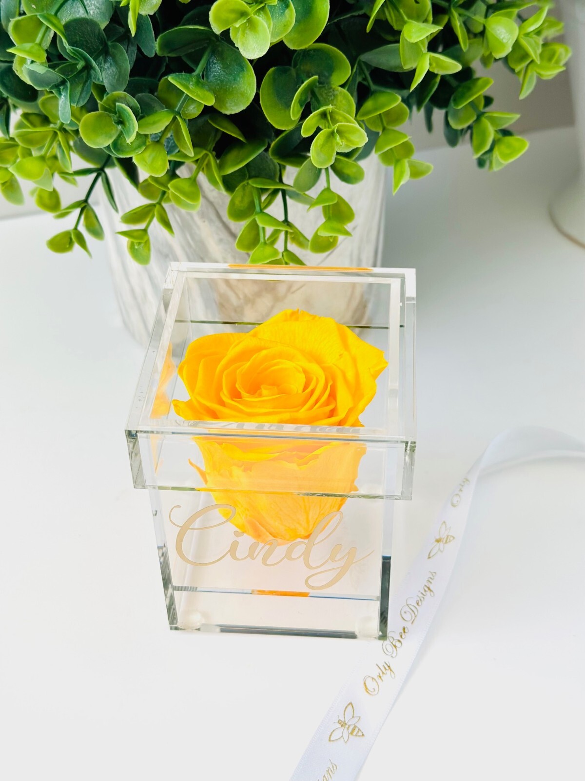 Preserved Rose in a Personalized Clear Acrylic Box – Bridal Party Gifts
