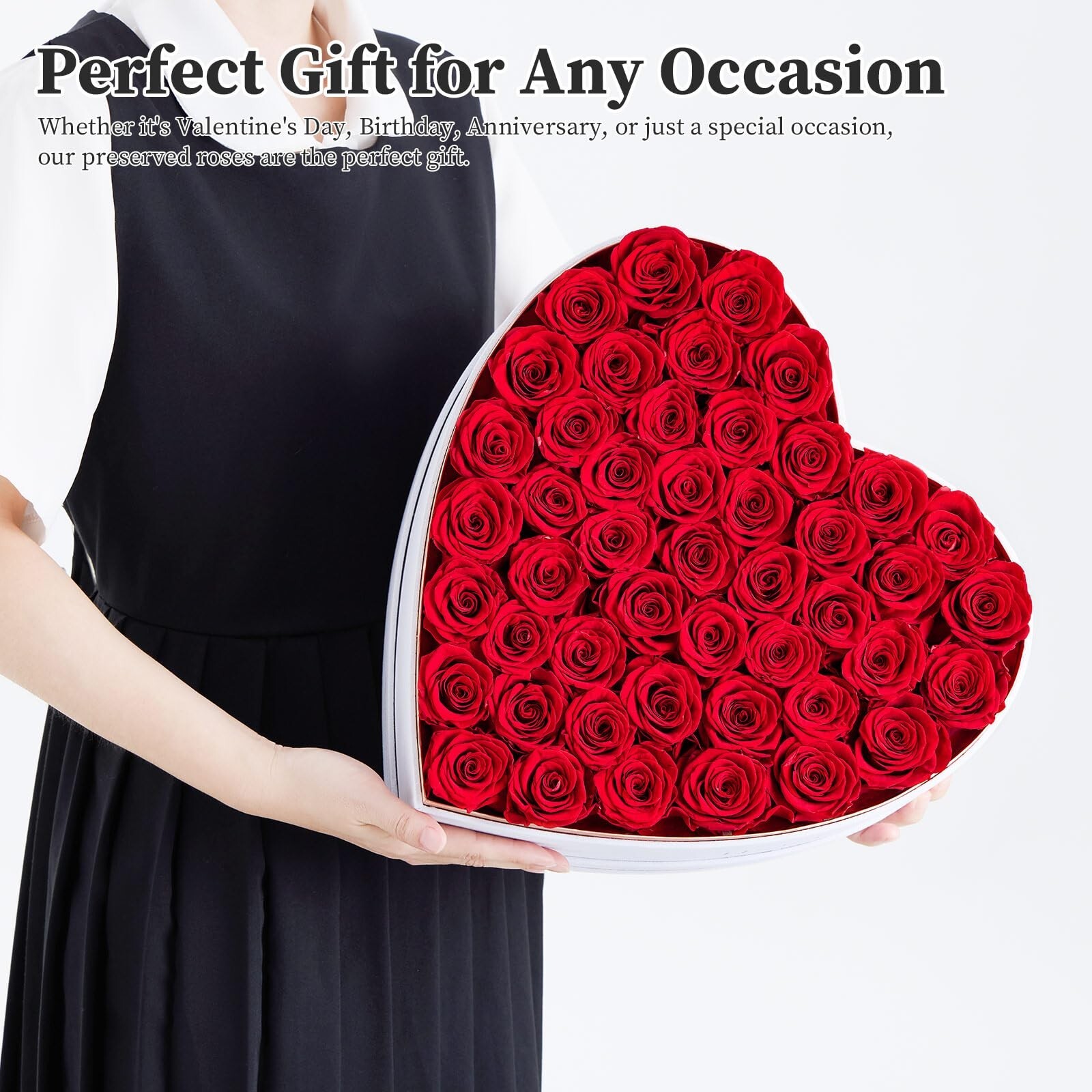 47-Piece Flowers Forever in Heart Shape Box, Preserved Roses Flowers Gifts fo…