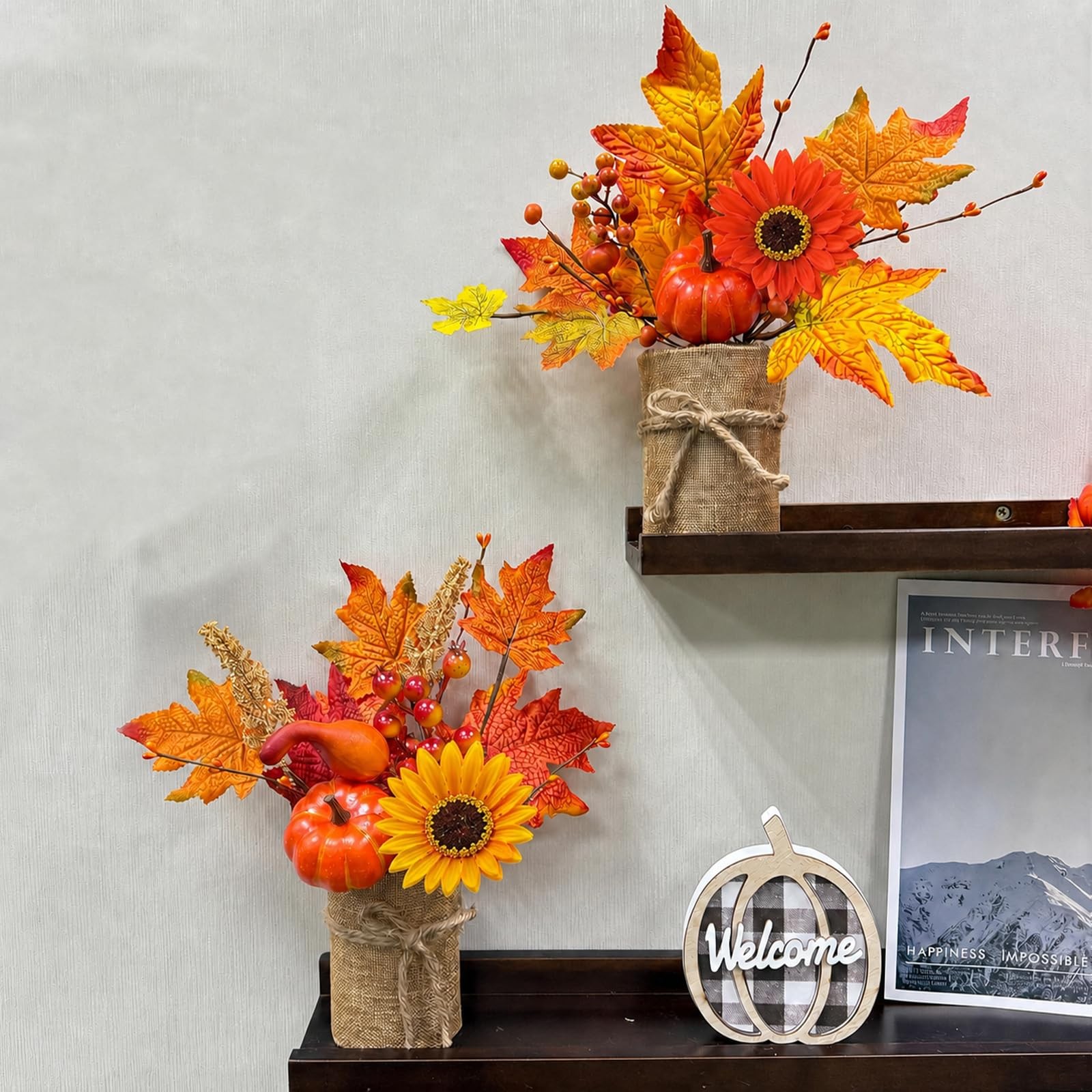 2Style & Light Timer 2 Pack 13 Inch Fall Decor Table Centerpiece Lights