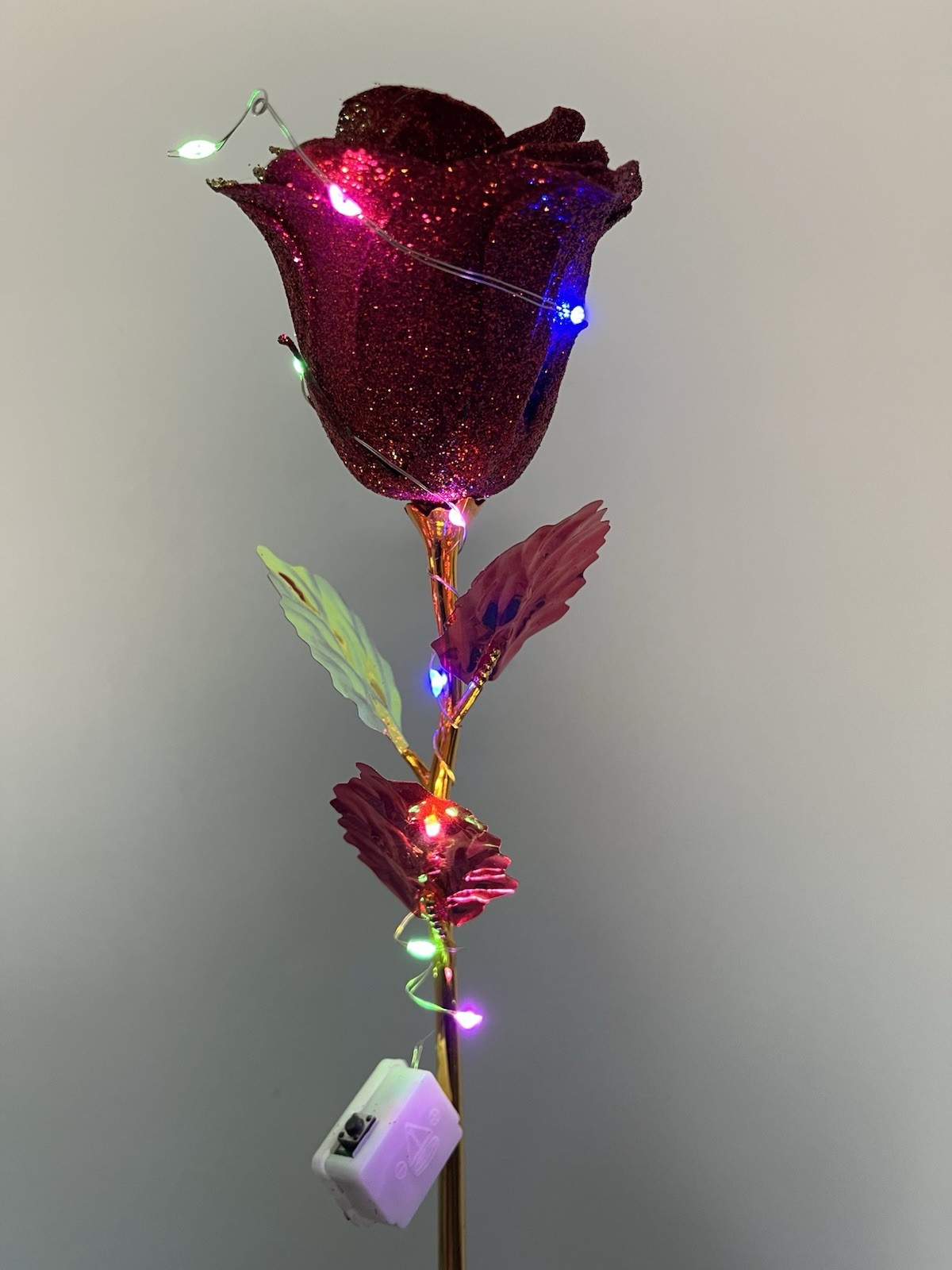 Glitter Artificial Rose Bouquet with LED Lights Gift Box – Red Pink Purple