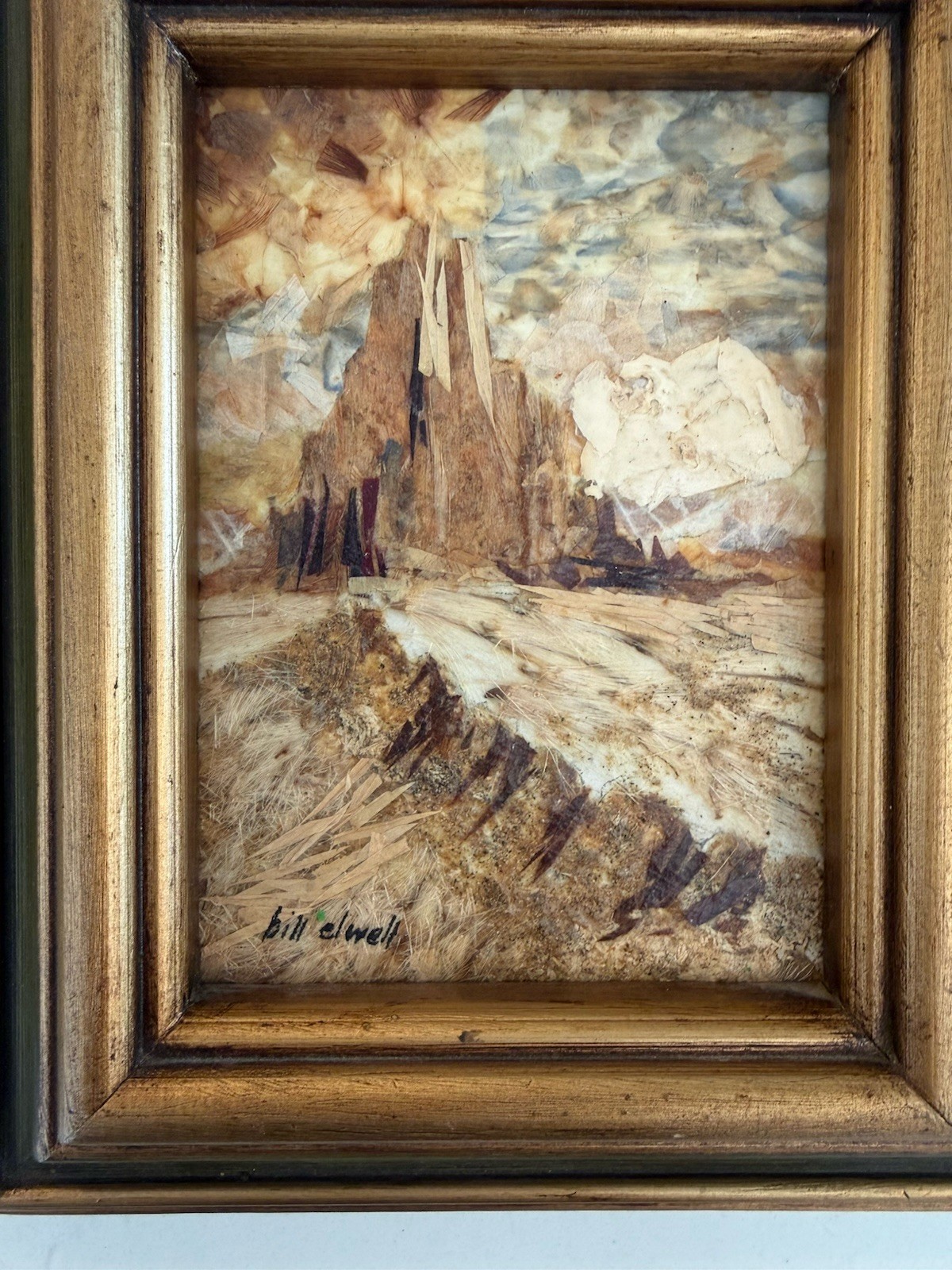 Bill Elwell Sun-dried organic material collage pair Vintage Signed OOAK Framed