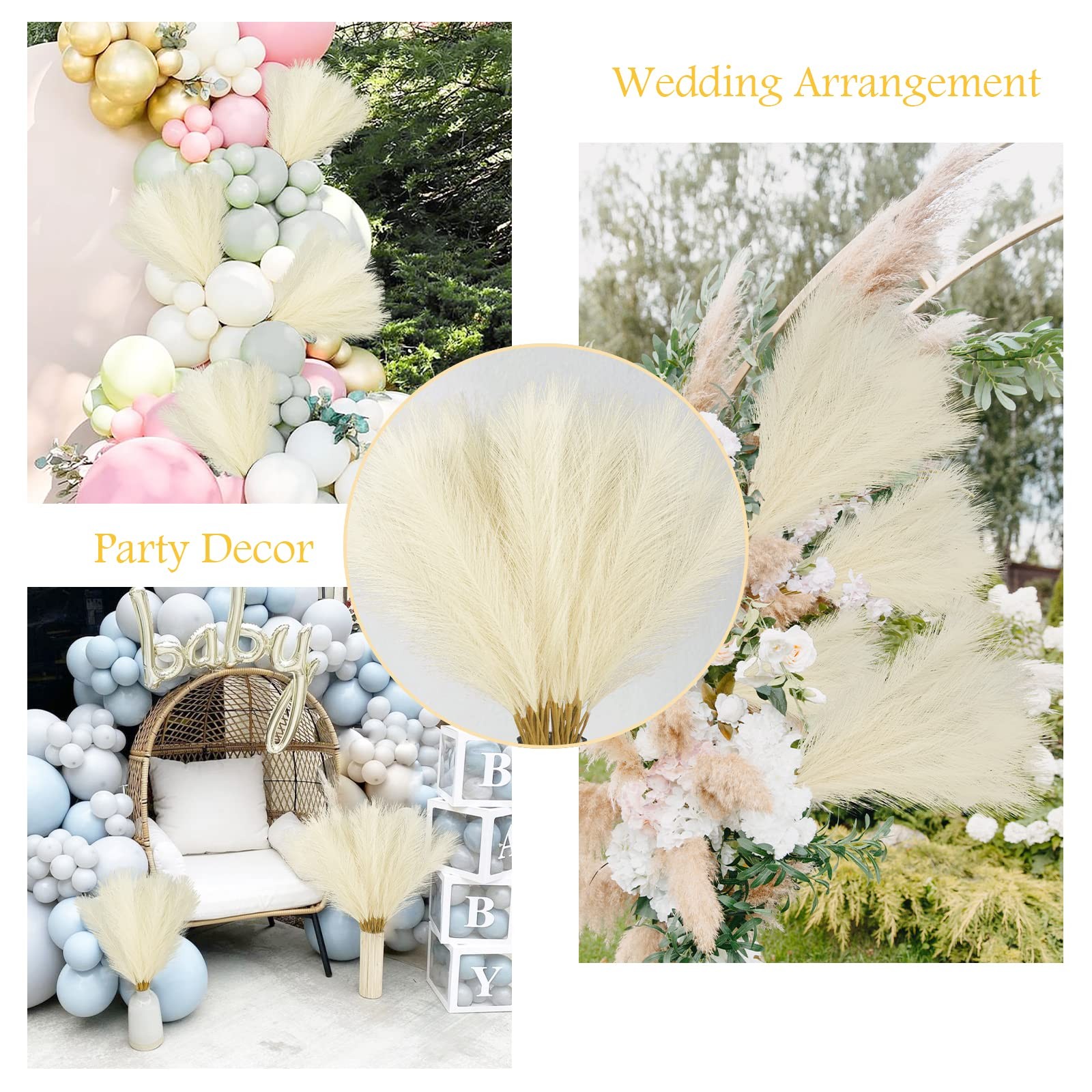 50PCS Faux Pampas Grass, 21.6″ Short Artificial Pompous Grass Floral Fake Pom…