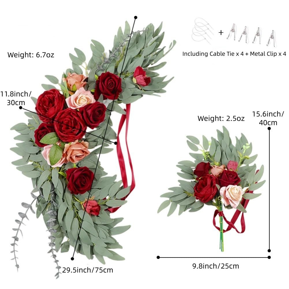 2 PCS Dark Red Burgundy Artificial Rose Flower Swag Wedding Arch Sign Decor