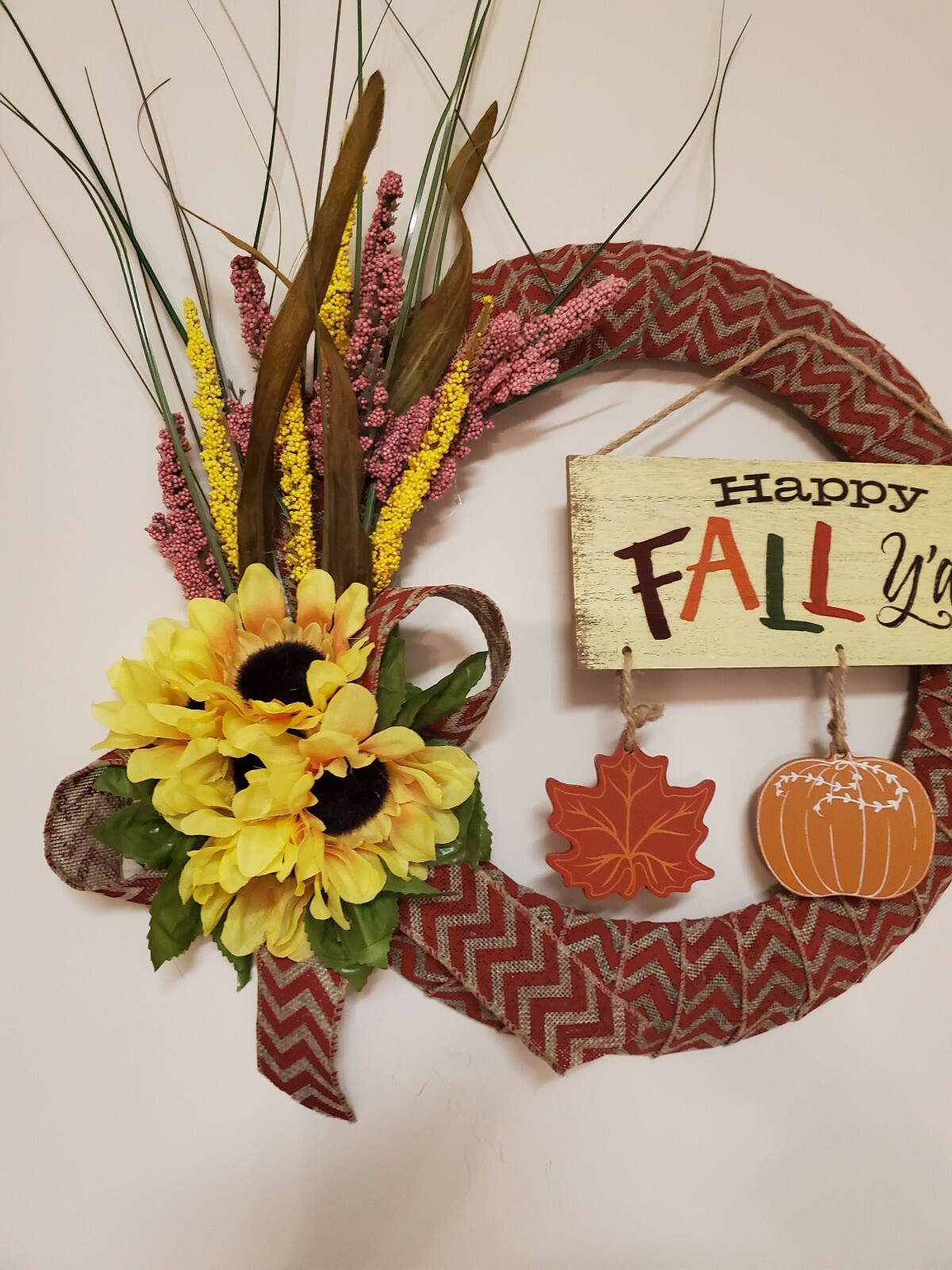 HAPPY FALL Y’ALL wreath Sunfrowers heather burlap WREATH autumn Decor Front Door