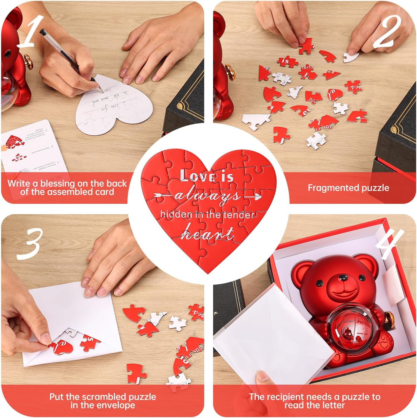 Cute Teddy Bear with Preserved Rose – a Real Rose Flower in Bear with Elegant Gi