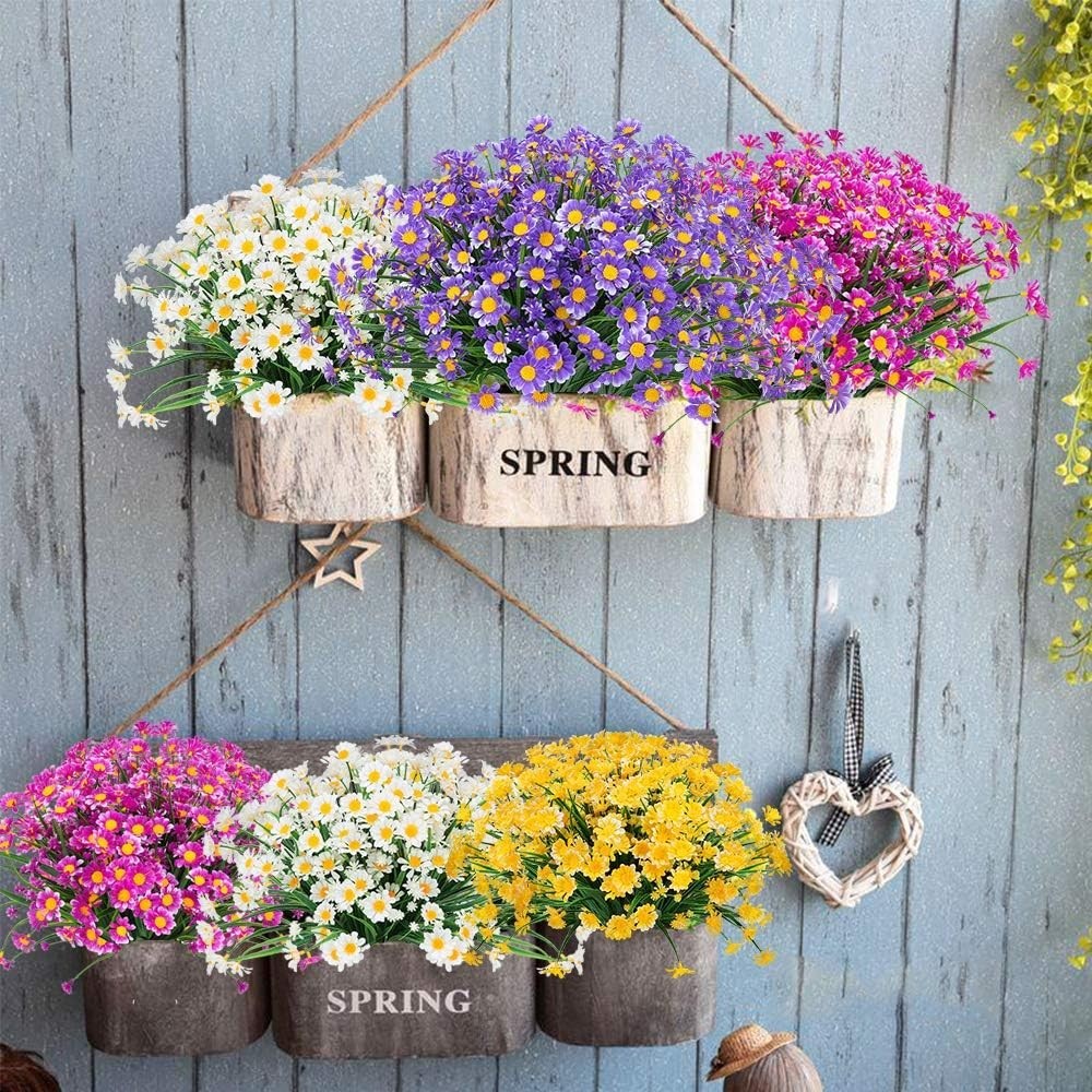 4 Bundles of Lifelike Artificial Daisies – Eco-Friendly Indoor/Outdoor Decor