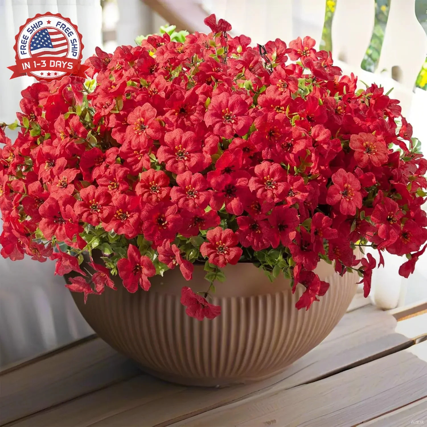 Hananona 24 Pcs Artficial Outdoor Flowers with Hanging Baskets, 2 Pack Hanging P
