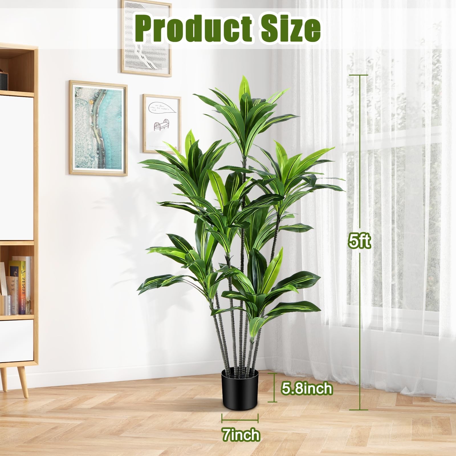 Dracaena Artificial Plant Indoor 5FT – Large Tropical Fake Tree with Lifelike…