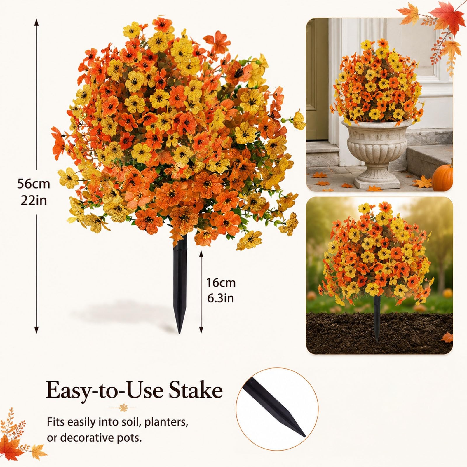 2-Pack Fall Artificial Flowers with Stakes, Outdoor Faux Floral Shrubs for Po…